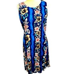 Island X Hawaii Loose Dress XL Sleeveless Rayon Tropical Beach Tie Waist
